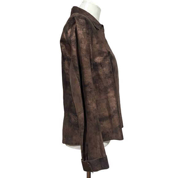 Co & Eddy Women's Suede Jacket Shirt Copper Bronze Metallic Snap Buttons Sz 12 - Picture 5 of 8